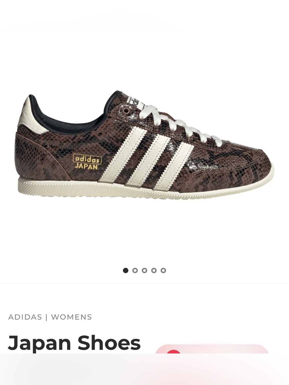 adidas Japan W Brown Snake-Print Leather Sneakers with Cream Stripes size 9